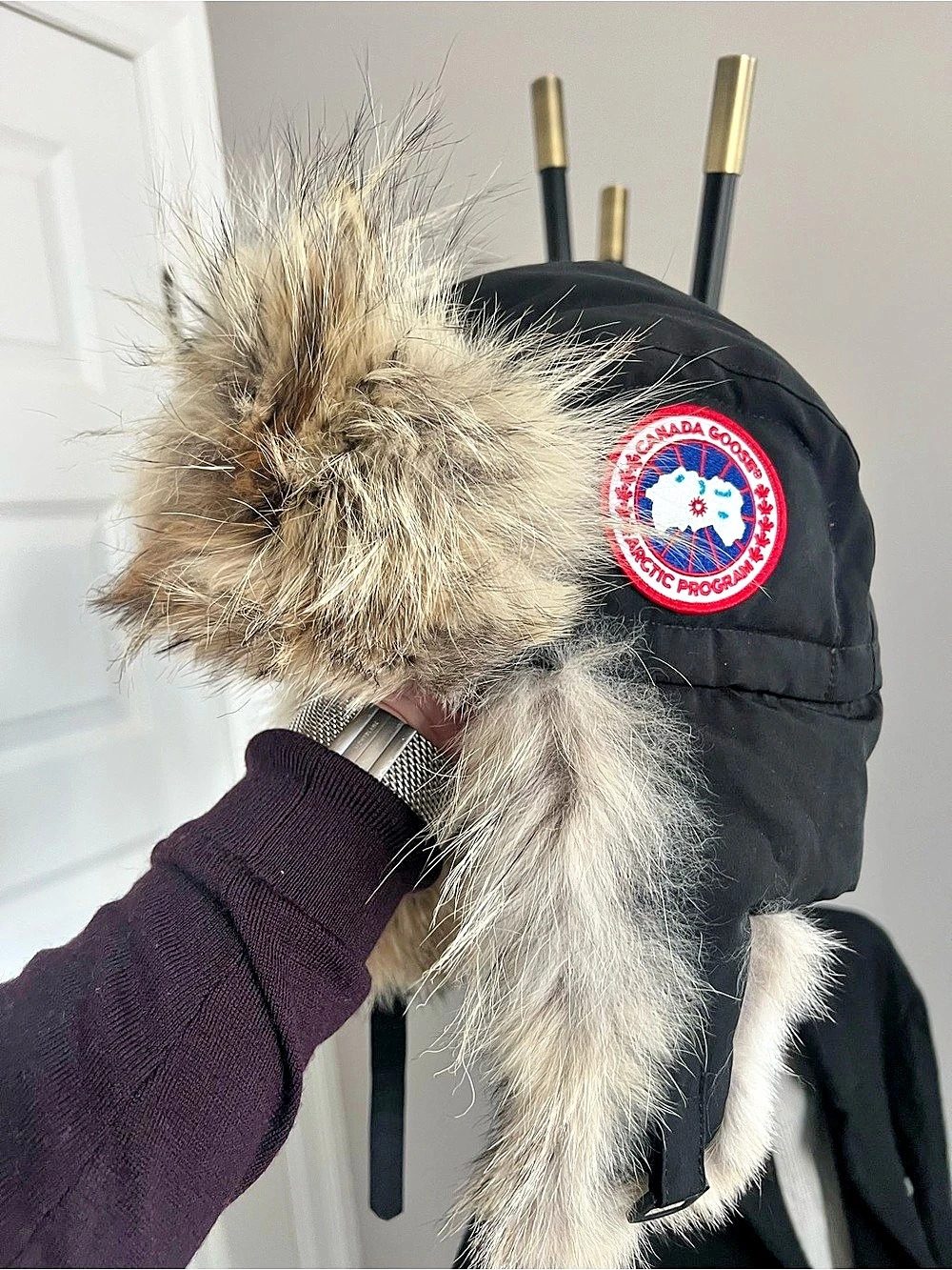 Canada Goose Aviator Hat Black Fur Trim Like New